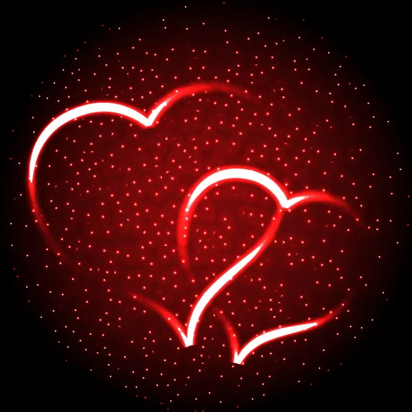 Two glowing heart on red for valentine background — Stock Vector