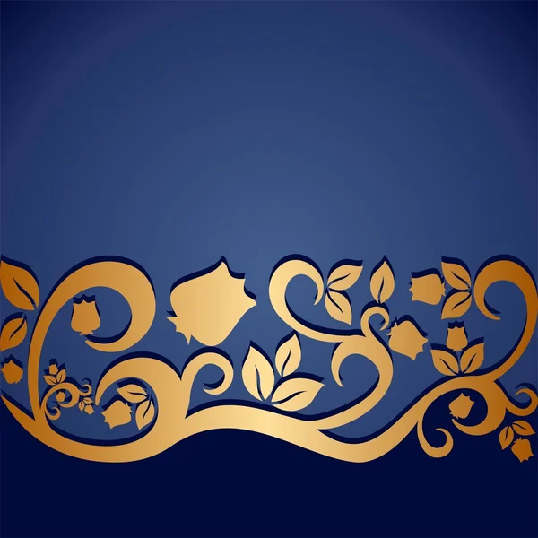 蓝色古董装饰品,有花卉装饰,用于请柬或贺卡 — 图库矢量图片