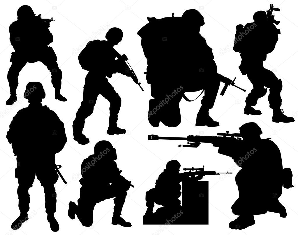 Modern soldier vector silhouettes — Stock Vector © YurikswO #18812689