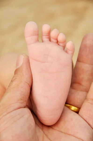 Babyfuß auf der Handfläche des Vaters — Stockfoto