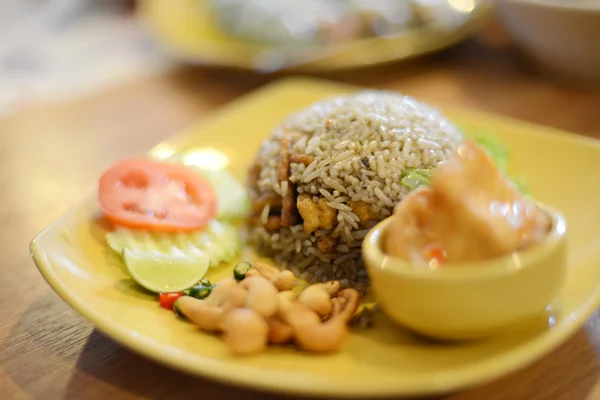 Hot rice with Salted Olive, green herbs and nuts — Stock Photo, Image