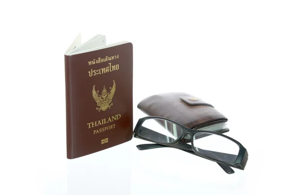 Thaïlande passeport, lunettes, portefeuille — Photo