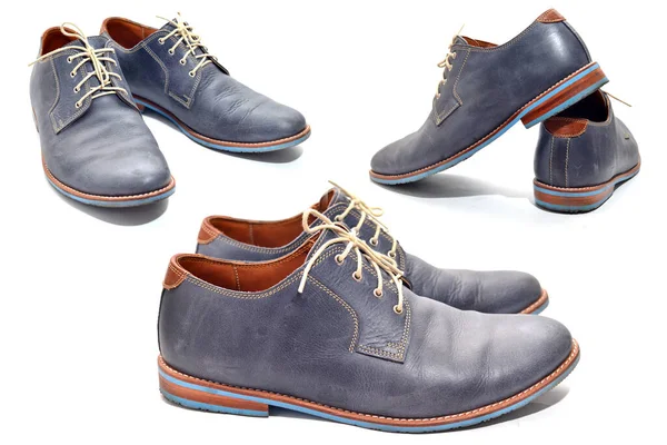 Chaussures Cuir Véritable Bleu Méticuleusement Conçues Confortables Porter — Photo