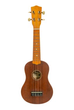 Beyaz arka planda eski kahverengi ukulele