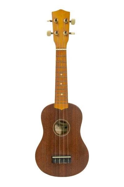 Den Gamla Bruna Ukulele Den Vita Bakgrunden — Stockfoto