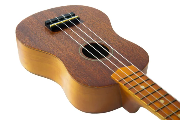 Vecchio Ukulele Marrone Sullo Sfondo Bianco — Foto Stock