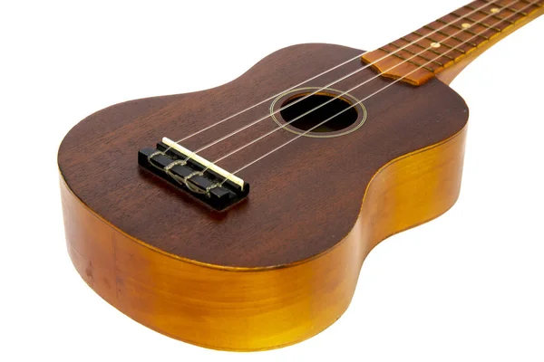 Vecchio Ukulele Marrone Sullo Sfondo Bianco — Foto Stock