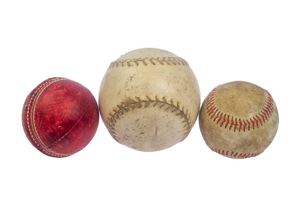 白い背景に隔離されたヴィンテージ野球とクリケットのストレスボール — ストック写真