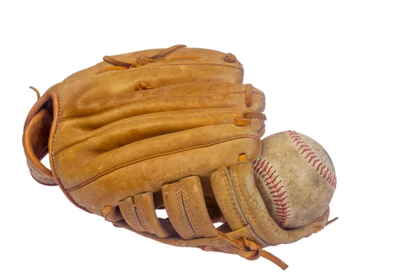 Guante Béisbol Cuero Clásico Vintage Aislado Sobre Fondo Blanco —  Fotos de Stock