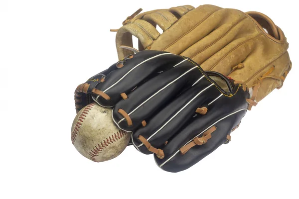 Baseballhandschuh Für Kinder Und Baseballhandschuh Für Erwachsene Isoliert Auf Weißem — Stockfoto