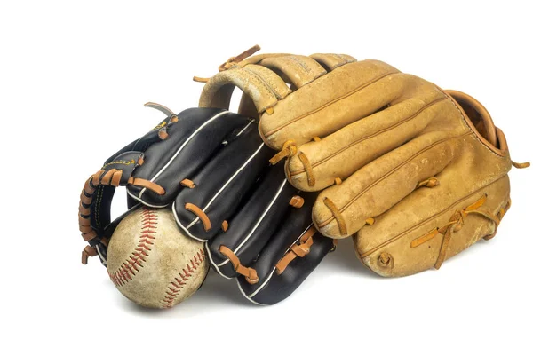 Baseballhandschuh Für Kinder Und Baseballhandschuh Für Erwachsene Isoliert Auf Weißem — Stockfoto