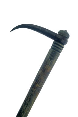 Fil kancası. Beyaz arka planda fil izolasyonunu kontrol etmek için kullanılan ekipman. Bir mahout filini kontrol etmek için bu aleti kullanmalı..