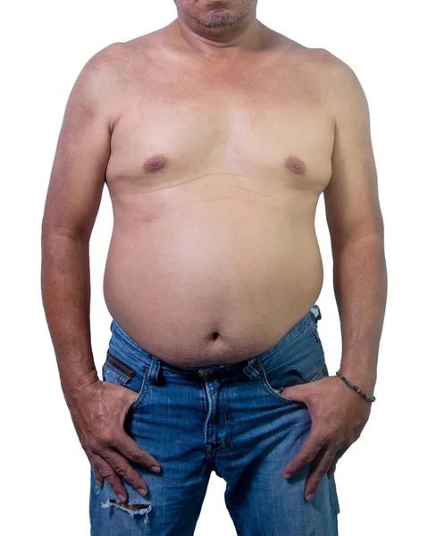 Hombre Gordo Con Vientre Grande Estómago Gordo Aislado Fondo — Foto de Stock