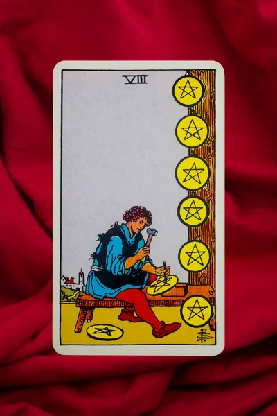 Province Yala Thaïlande Juin 2022 Huit Des Pentacles Tarot Card — Photo