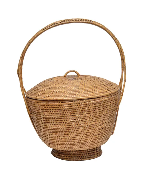 Wicker Storage Basket Lid Isolated White Background Handmade Wicker Basket — Photo