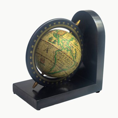 Antique world globe isolated on white background. close up.