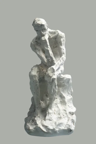 Sculpture Thinker Man Sits His Hands His Chin Close — Fotografia de Stock