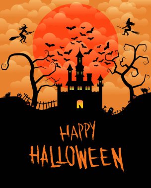 Ürkütücü şatosu ve dolunayı olan Cadılar Bayramı arkaplan fotoğrafınız kutlu olsun.