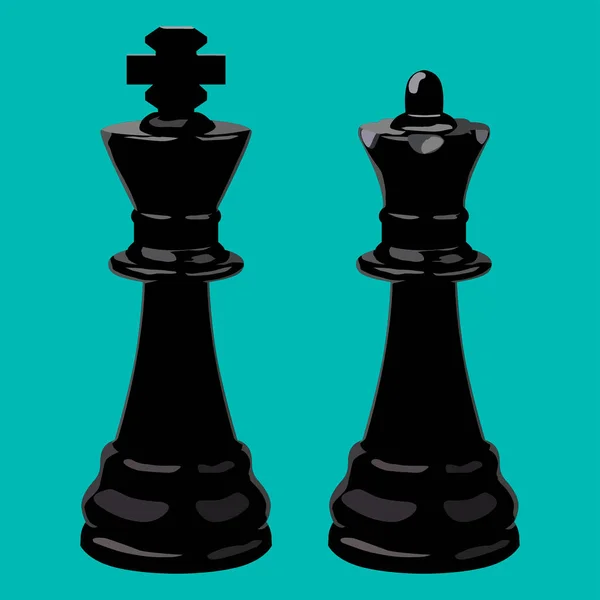 Chess Black King Queen Signerar Isolerat Grön Bakgrund Vektorillustration — Stock vektor