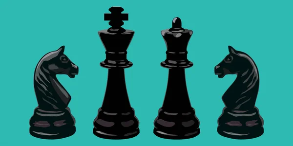 Šachy Black King Královna Nápisem Knight Horse Izolované Zeleném Pozadí — Stockový vektor