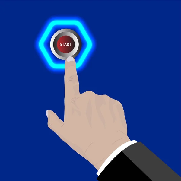 Mano Pulse Botón Start Sobre Fondo Azul Innovación Tecnología Internet — Vector de stock