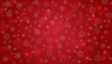 Kırmızı arka planda kar taneleri. Mutlu Noeller ve mutlu yıllar tasarımı. Vektör İllüstrasyonu.