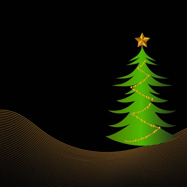 Vánoční Stromek Zlaté Ozdoby Černém Pozadí Veselé Vánoce Šťastný Nový — Stockový vektor