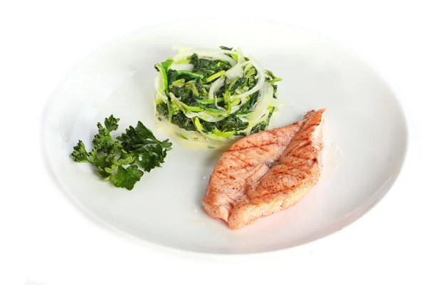 Steak salmon grilled with salad — Stock Photo, Image