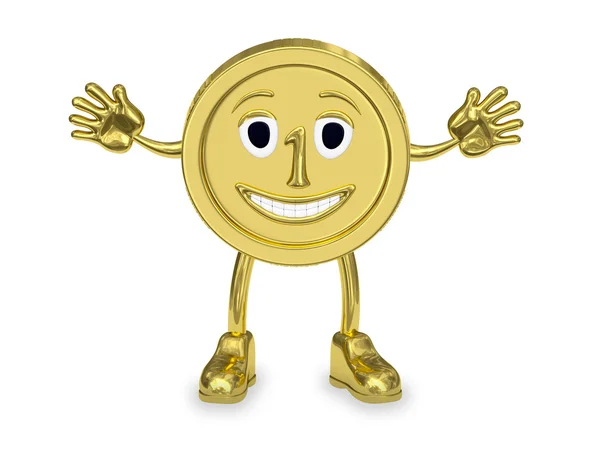 Golden coin represented as a cartoon character — Stock Photo, Image