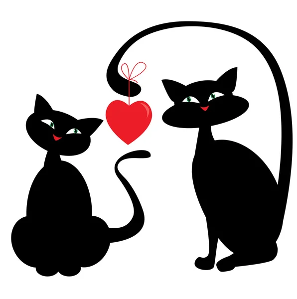 Two cats and red heart — Stock Vector