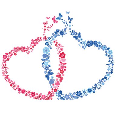 çiçekler ve kelebekler iki kalp