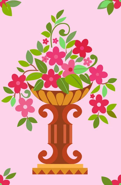 Vase pink flowers seamless (wallpaper) — Stock Vector