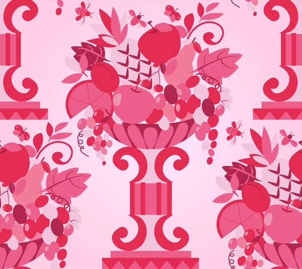 Florero de frutas rosadas sin costura (fondo de pantalla ) — Vector de stock