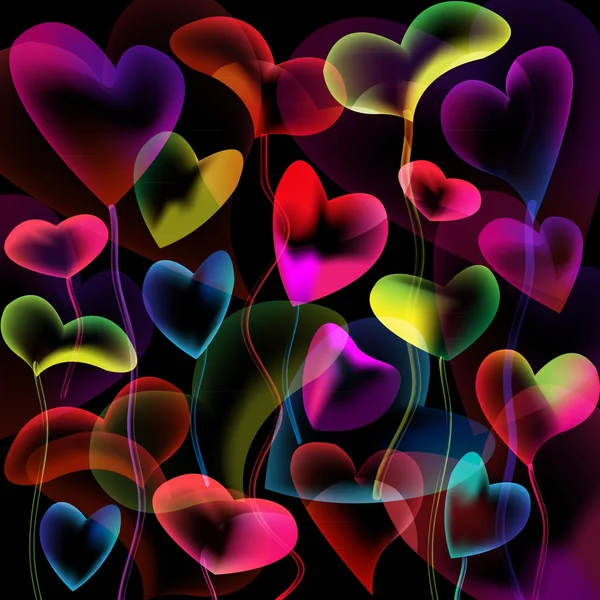 Corazones de colores burbujas fondo abstracto — Vector de stock