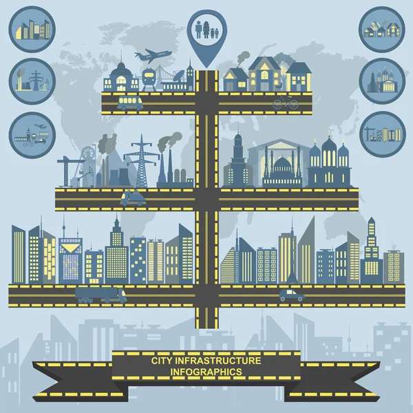 Set dari elemen infrastruktur kota, vektor infografis - Stok Vektor