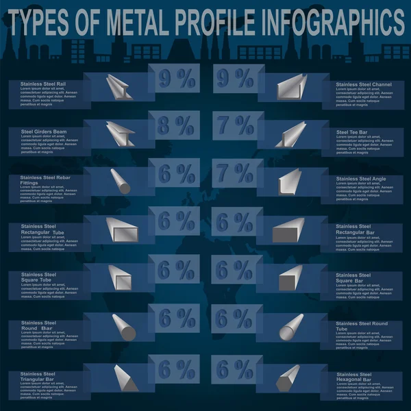 Soorten metalen profiel, info graphics — Stockvector