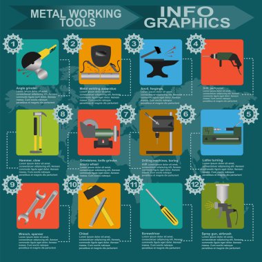 Set of metal working tools Infographics clipart