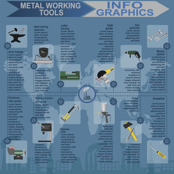 Sada kovové pracovní nástroje infografika — Stockový vektor