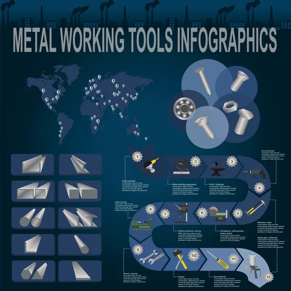 Set van hulpmiddelen infographics voor metaalbewerking — Stockvector