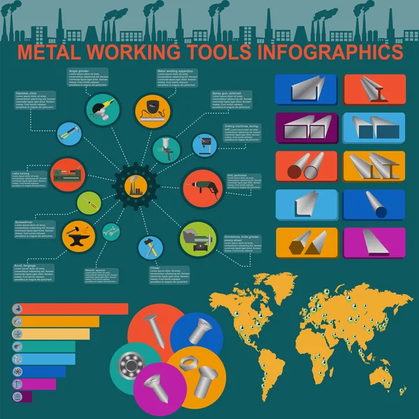 Uppsättning av metallbearbetning verktyg infographics — Stock vektor