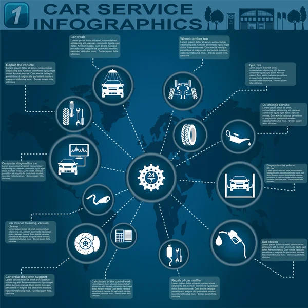 Servicio de coches, reparación de infografías — Archivo Imágenes Vectoriales