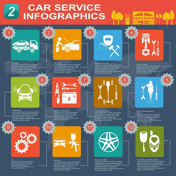 Servicio de coches, reparación de infografías — Vector de stock