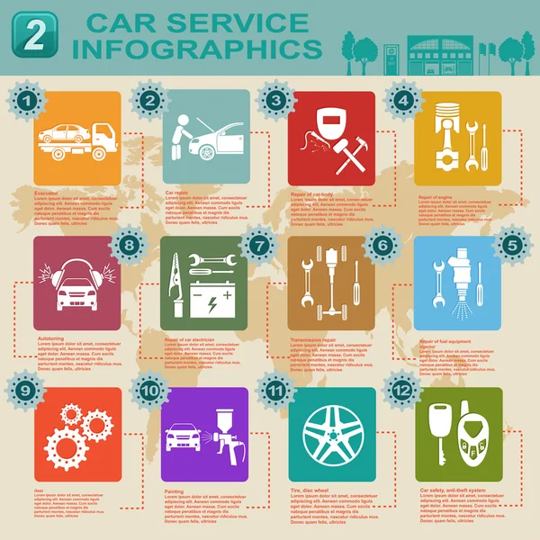 Servicio de coches, reparación de infografías — Vector de stock