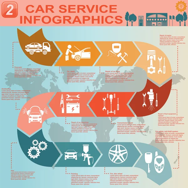 Wynajem samochodów, naprawy Infografika — Wektor stockowy