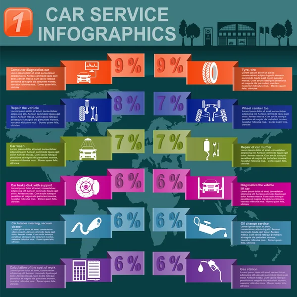 Servicio de coches, reparación de infografías — Archivo Imágenes Vectoriales