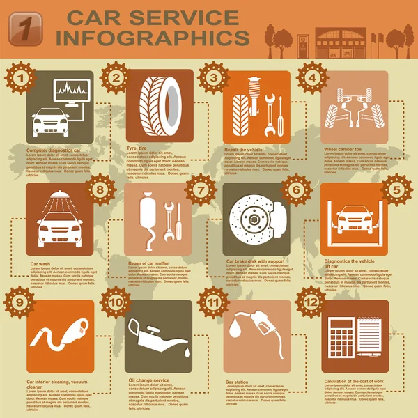 Autoservis, opravy infografika — Stockový vektor