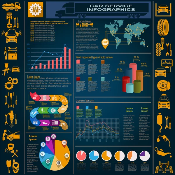 Serviço de carro, reparação Infográficos — Vetor de Stock