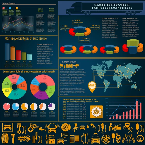 Servicio de coches, reparación de infografías — Archivo Imágenes Vectoriales