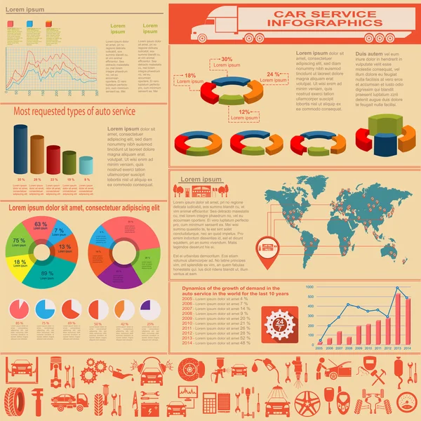 Servicio de coches, reparación de infografías — Archivo Imágenes Vectoriales