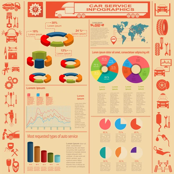 Araba Servisi, tamir infographics — Stok Vektör